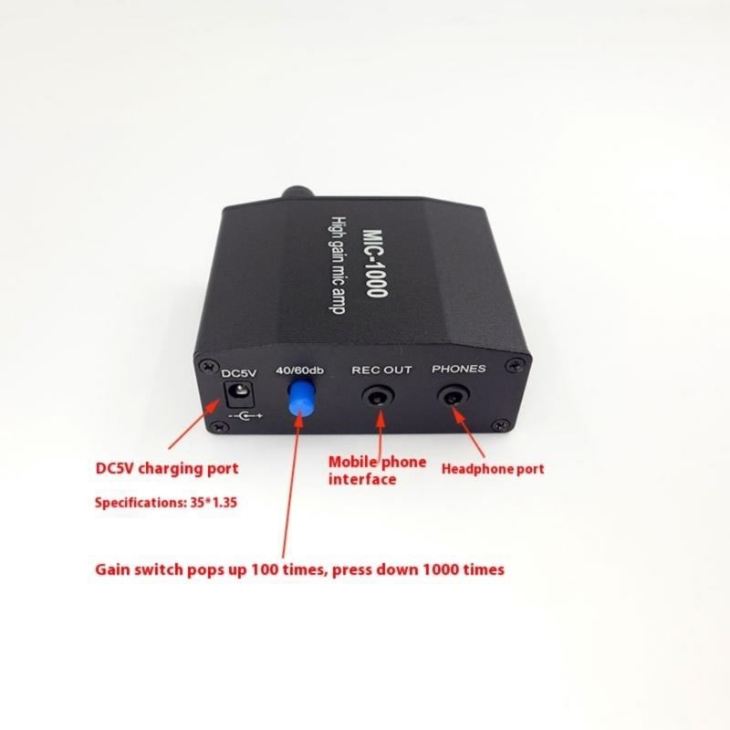 MIC-1000 Portable Aluminum Sound Amplifier Boosting Weak Sounds to 1000x for Phone Recordings with USB Cord