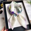 Blue Cherry Blossom Chessboard Mulberry Silk Scarf Female Simulation Silk Scarf Decorative Scarf Mom Shawl 70Cm Square Scarf