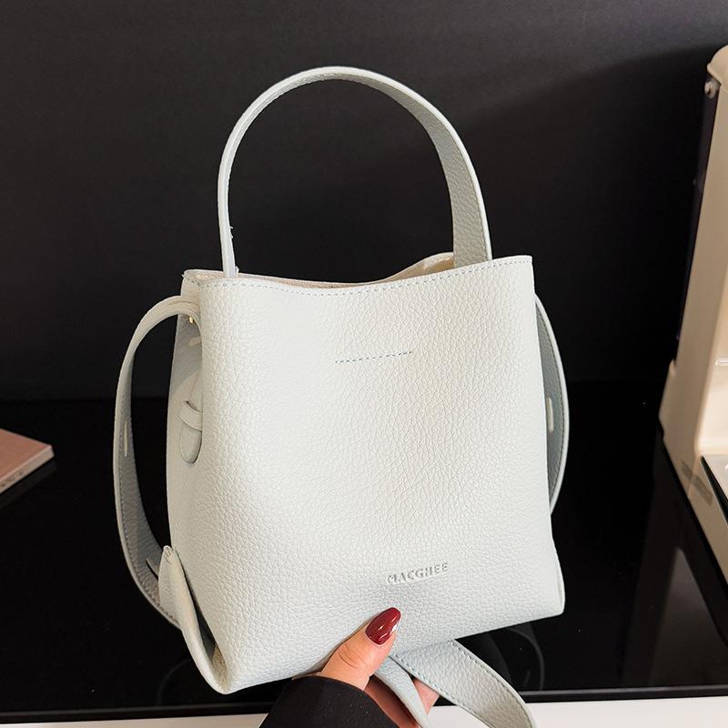 Korean new niche ins style simple lychee pattern texture portable bucket bag versatile casual foreign style messenger bag