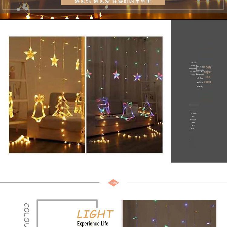 LED Curtain Icicle Christmas Lights - Creative Elk & Bells String Lights for Holiday Decor