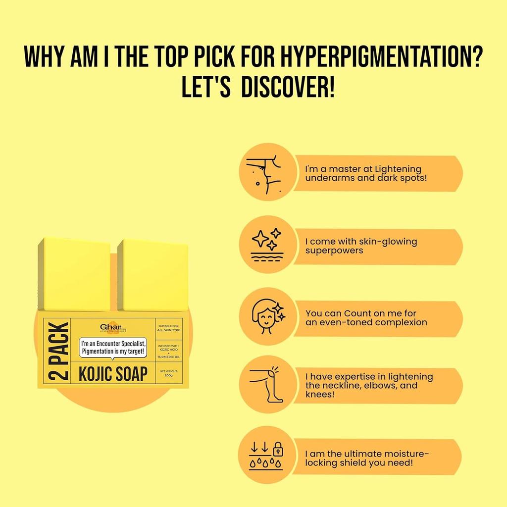 GHAR SOAPS Kojic Acid 2% Soap with Niacinamide for Pigmentation Dark Spots Brightening 100 g Pack of 2