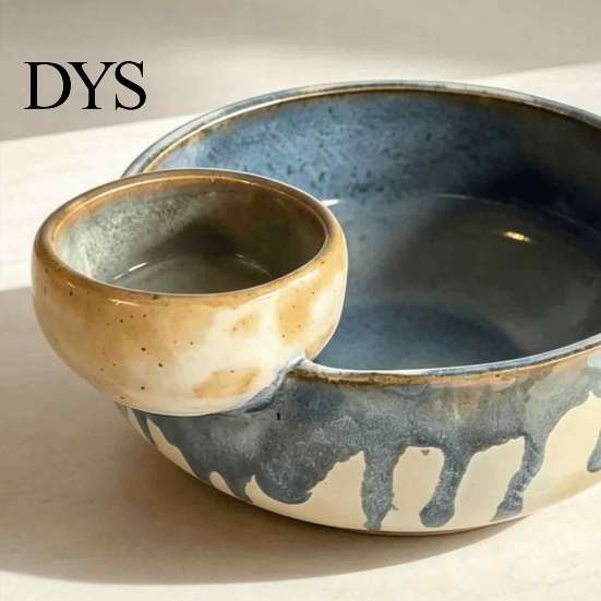 Convenient Bowl for Watching TV 2 in 1 Snack with Dip Cup, Chip Serving Dish Potato And Platter Sauce Compartment, Vintage Party Container,