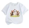 Kids Boys Girls 100% Cotton Crew Neck Short Sleeve T-Shirt, Cute Calico Cat Print with Butterfly Floral Pattern Casual Soft Breathable Summer Tops for
