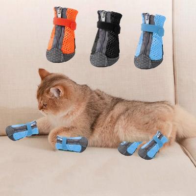 4 Stück Bequeme Haustier Hundeschuhe Rutschfest Atmungsaktiv Hunde Netzschuhe Schützend Leicht zu Reinigen Netz Haustierschuhüberzug Indoor