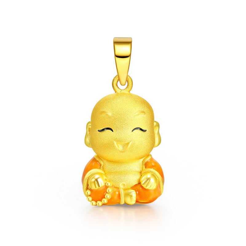 Vietnamese Gold-Plated Buddha & Guanyin Pendant Necklace - Enamel Ingot God of Wealth Design for Men and Women