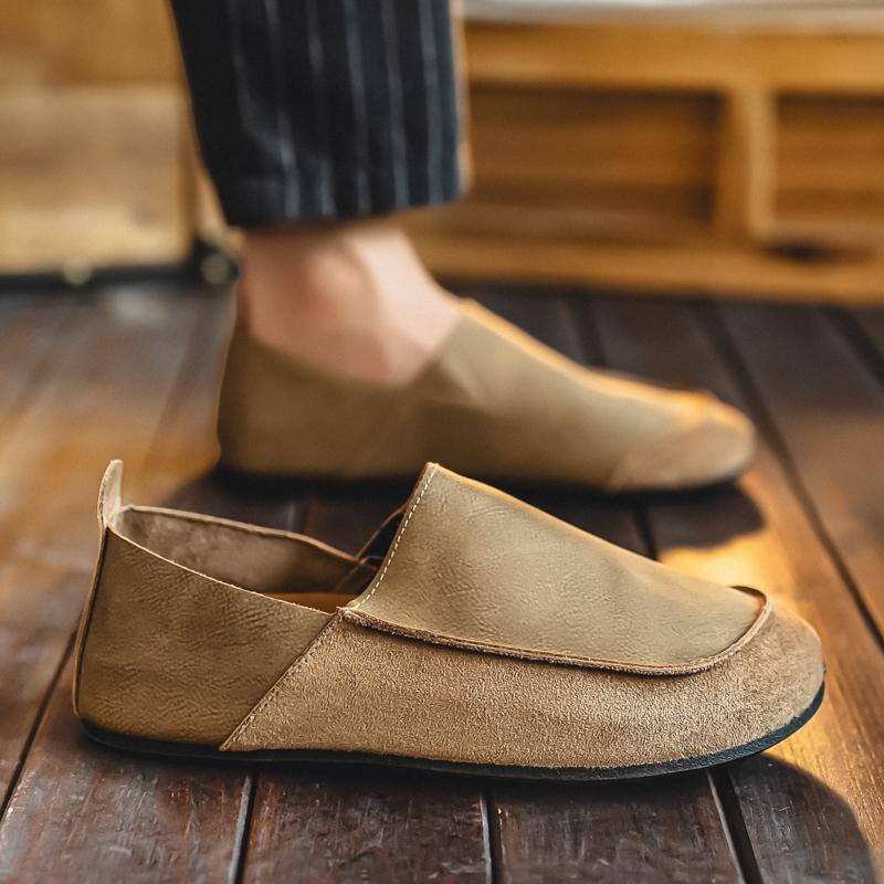 Men’s Retro Moccasins Shoes Fashion Casual Slip On Flats Driving Shoes Black Khaki Wide Head Shoes Plus Size