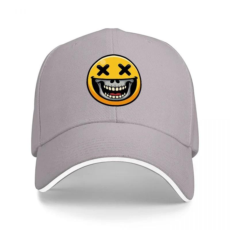 Face Skull Design Baseball Cap Black with Yellow Emoticon Graphic Cool Streetwear Style Hat for Men and Women
