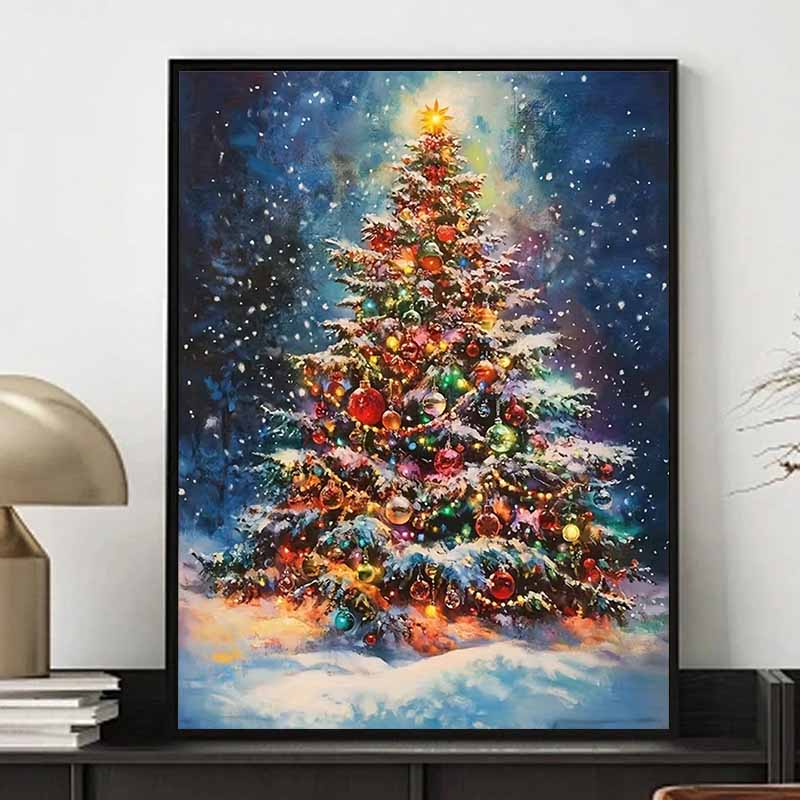 5D Christmas Tree Full of Diamond Painting Set, DIY Colorful Round Gemstone Crystal Decoration Painting Crafts and Artworks, Decorative Wall