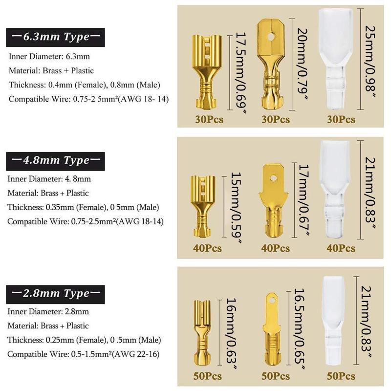 Insulated Male Female Wire Connector 2.8/4.8/6.3mm Electrical Crimp Terminals Termin Spade Connectors Assorted Kit