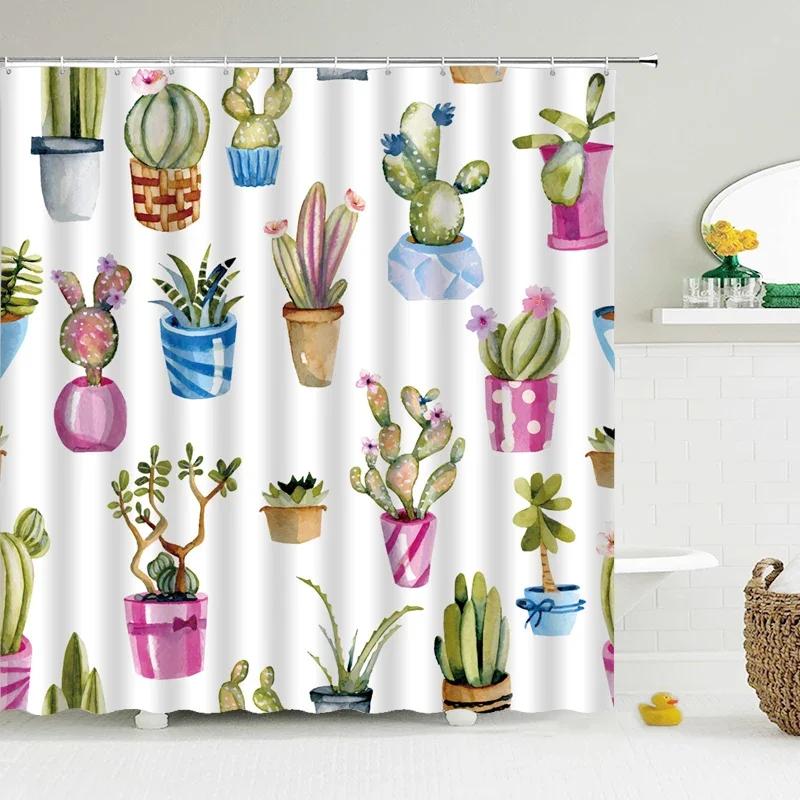 Cactus Shower Curtains Waterproof Polyester Fabric Shower Curtains Tropical Plants Bathroom Screen Curtain Home Decor 180X180cm