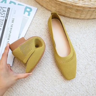 Mode Damen Einfarbig Mesh Freizeit Schuhe Sommer Atmungsaktiv Eckige Zehenpartie Hohl Fliegenstrick Komfort Leicht Weich Walker Ballerinas Zapatos De Mujer