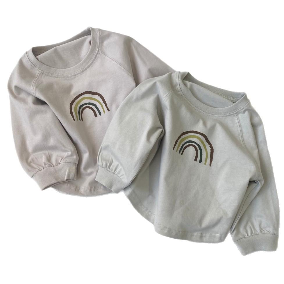 T-shirt Autunnale Arcobaleno Cartone Animato Unisex per Neonati - Top a Manica Lunga in Puro Cotone per Bambini Piccoli