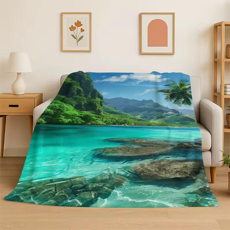 Fantasy Natural Scenery Sea Sky Tree Flannel Blanket Soft Warm Throw Blanket for Bedroom Living Room Bed Travel Camping Picnic