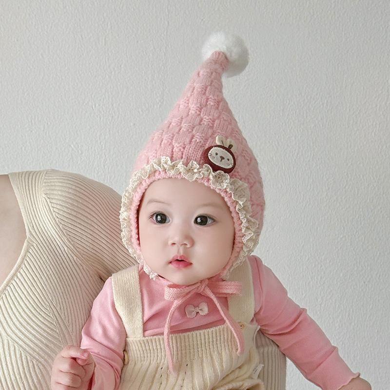 5 Colors Winter Baby Girls Hat Cute Ear Protection Cap for Infant Warm Knitted Beanie Hats Kids Lovely Pixie Cap 6-24M
