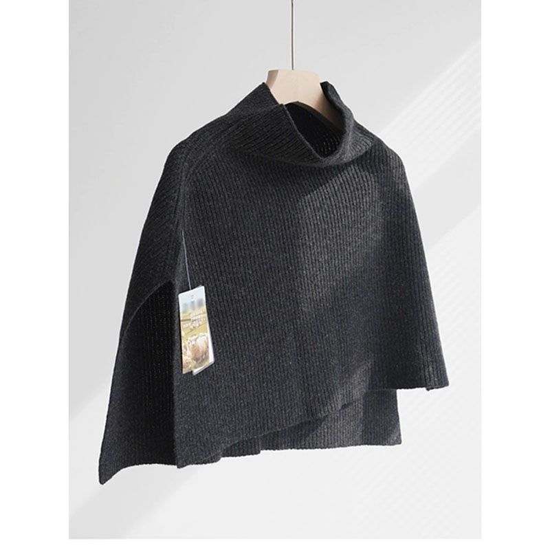 

Solid Color Pullover French Brown High Collar Shawl Knitted Women s Autumn and Winter Scarf Fashion Casual Top S чёрный