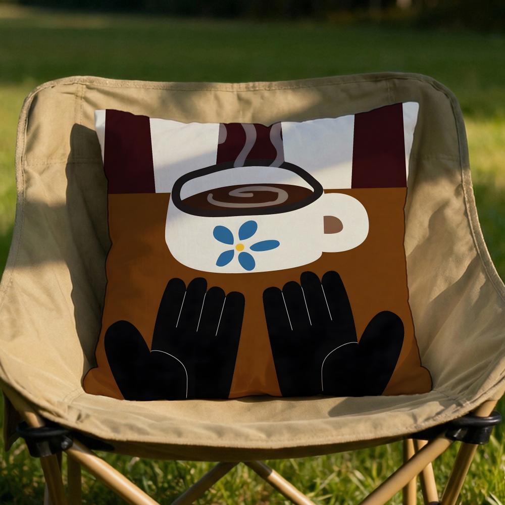 Creative Coffee Illustration Cushion Cover Soft Reversible  Durable Pillow Cover  MultiScene Use for Home  Car Daily Comfort