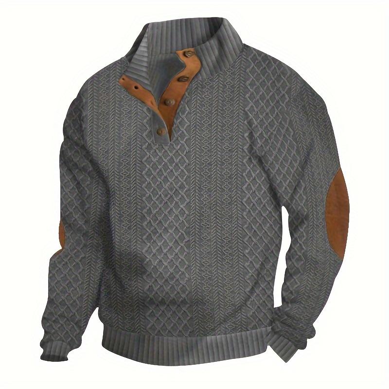 Mens Vintage-Inspired V-Neck Sweatshirt - Comfort Fit, Stand Collar, Durable for Fall/Winter
