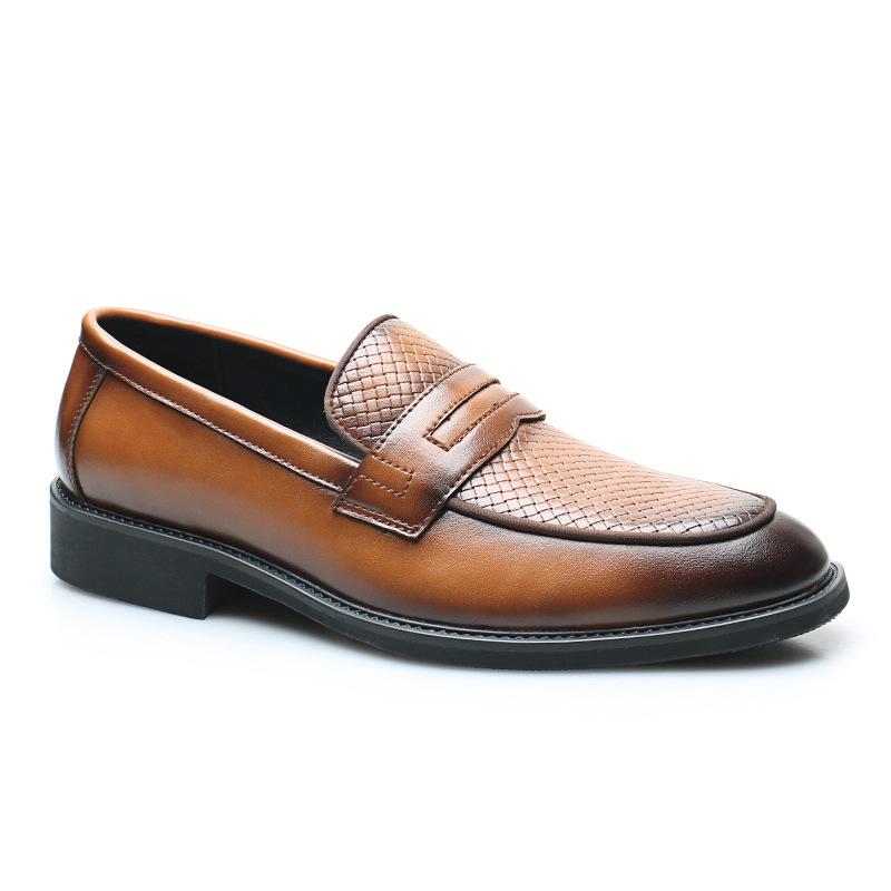 Britain Penny Loafter New Men's Pointed Woven Pattern Patent Leather Casual Dress Homecoming Shoes Male Formal Wedding Footwear