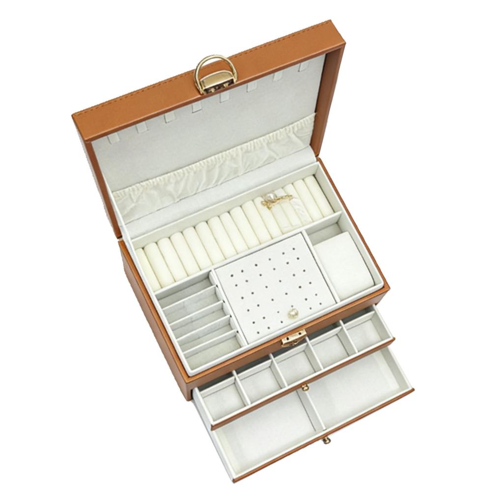 Jewelry Box Large Capacity 3 Layers Multifunctional Ring Necklace Earring Storage Box with Lock for Home