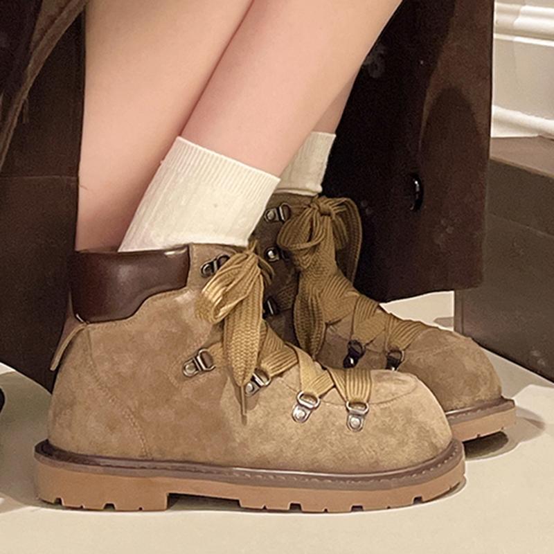 Women Suede Boots Platform Casual Shoes Basics High Quality Outdoor Western Boots Lace Up Fashion Comfortable Shoes Female 35-40