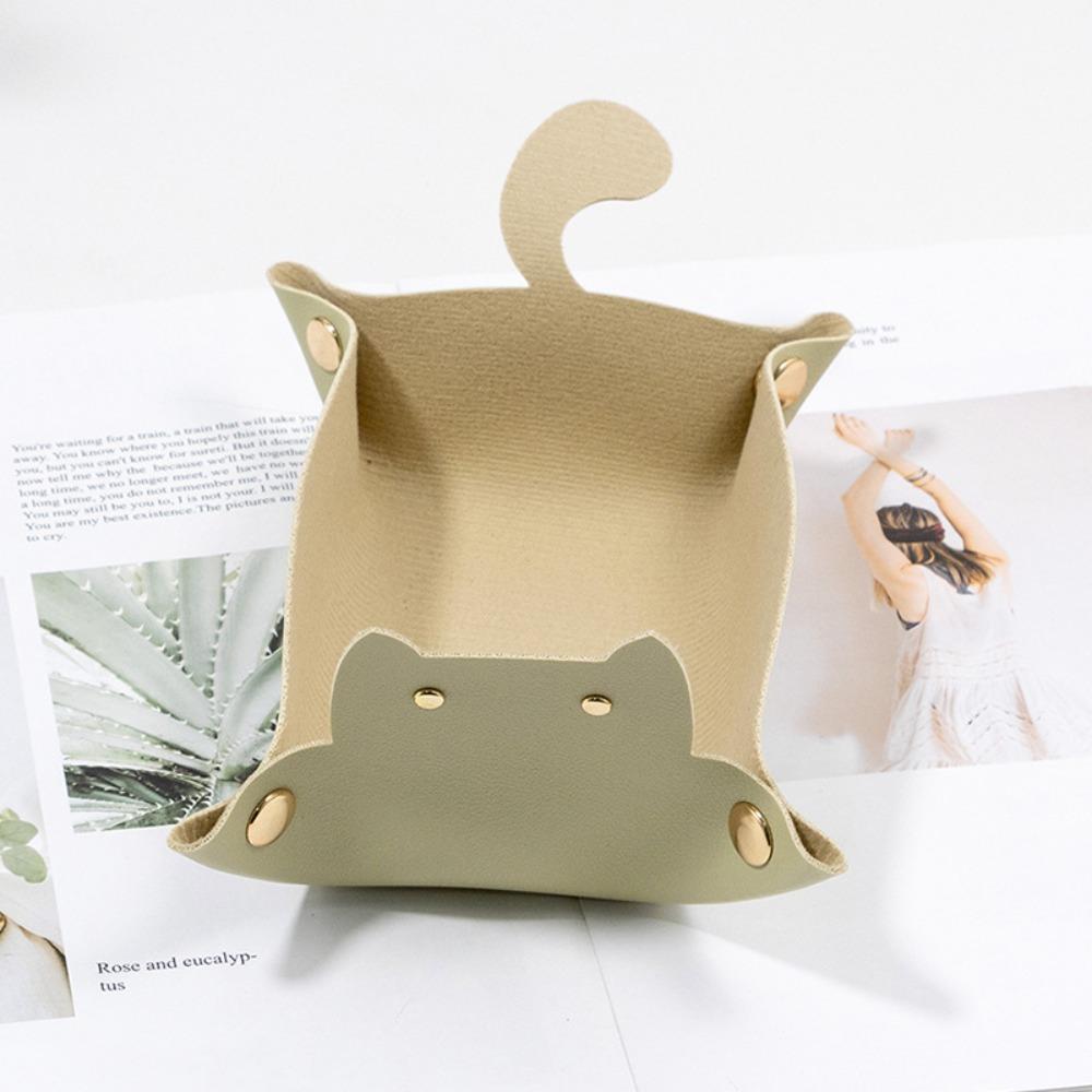 

PU Leather Hexagonal Dice Tray Folding Function Game Accessories Key Storage Tray Cute Cat Shape Dice Storage Tray зелений