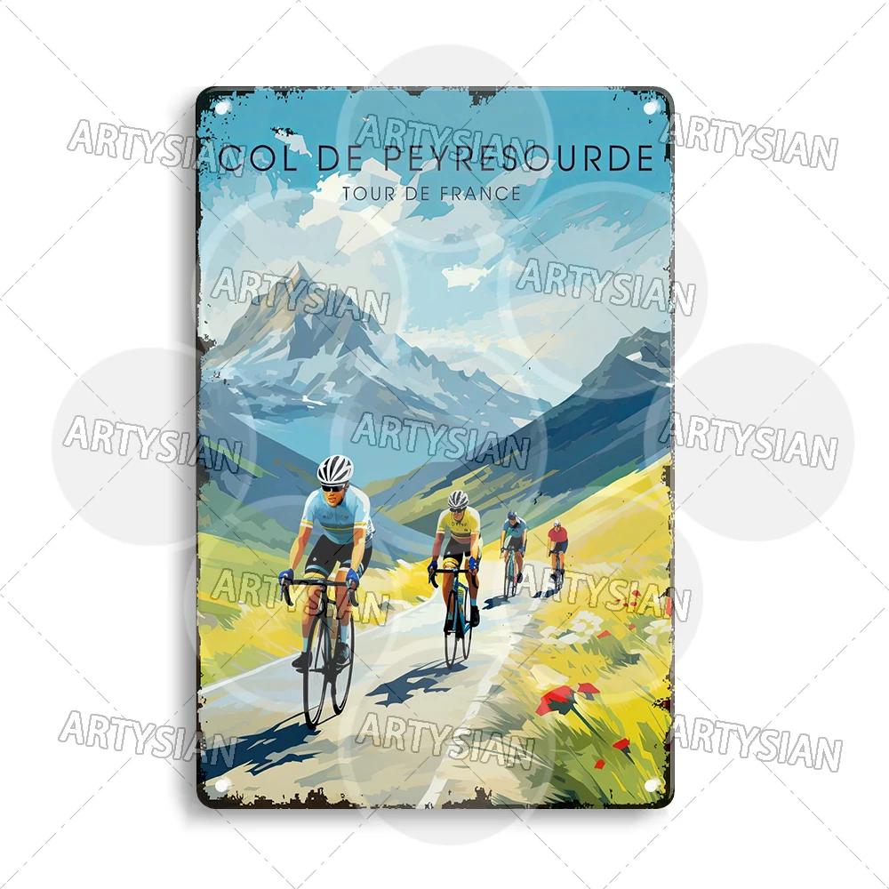 Tour de France Cycling Metal Sign Alpe d’Huez Mont Ventoux Le Jura Auvergne Mont Blanc Champs-Élysées Col du Tourmalet NICE