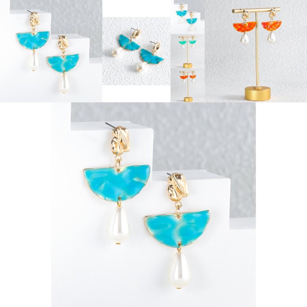 Contemporary Geometric Pearl Drop Earrings For Women Alloy Design Ideal For Gifting