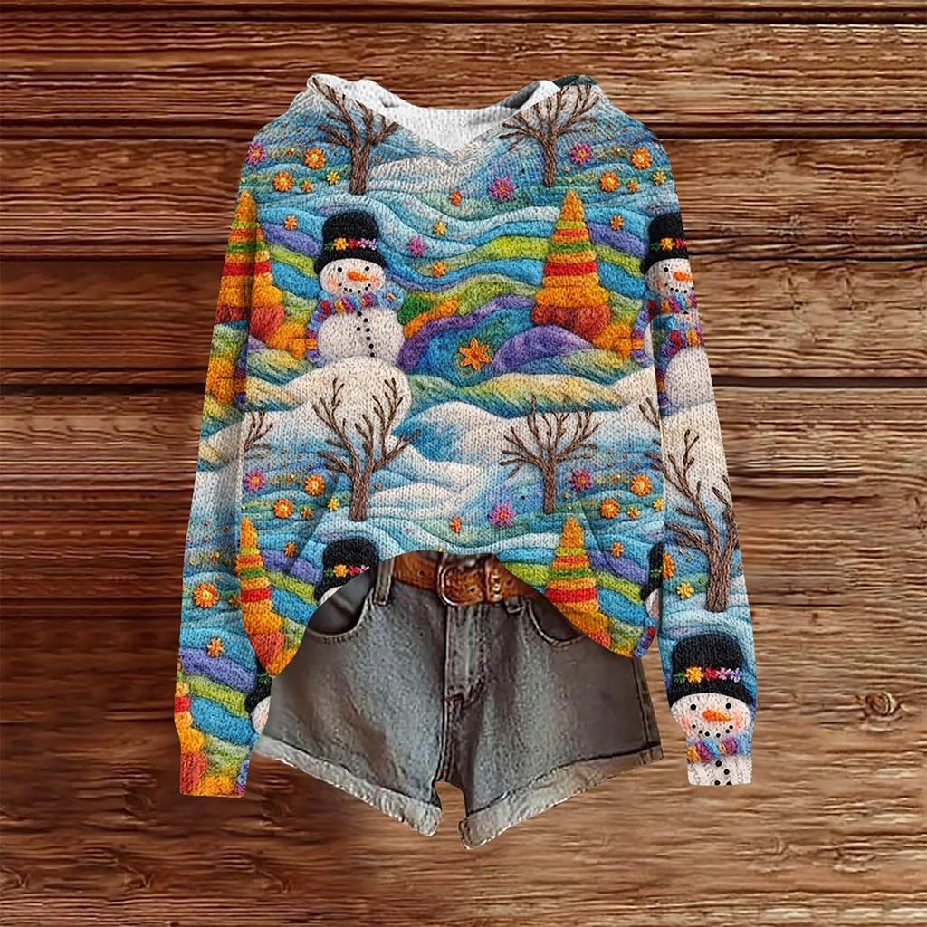 Christmas Sweatshirts For Women Knit Sweater Cute Shirt Fall Pullover Hooded Sweatshirt