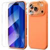 Silicone Case - BOOLING - for iPhone 17 Pro - Shockproof Orange - 2 Tempered Glasses + Camera Protection