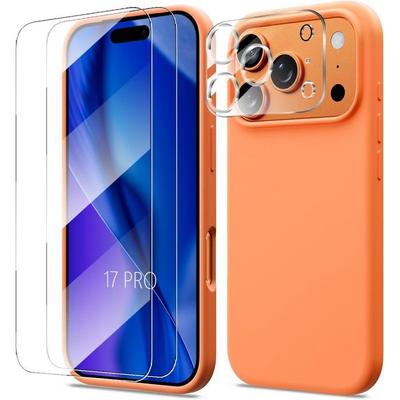 Silicone Case - BOOLING - for iPhone 17 Pro - Shockproof Orange - 2 Tempered Glasses + Camera Protection