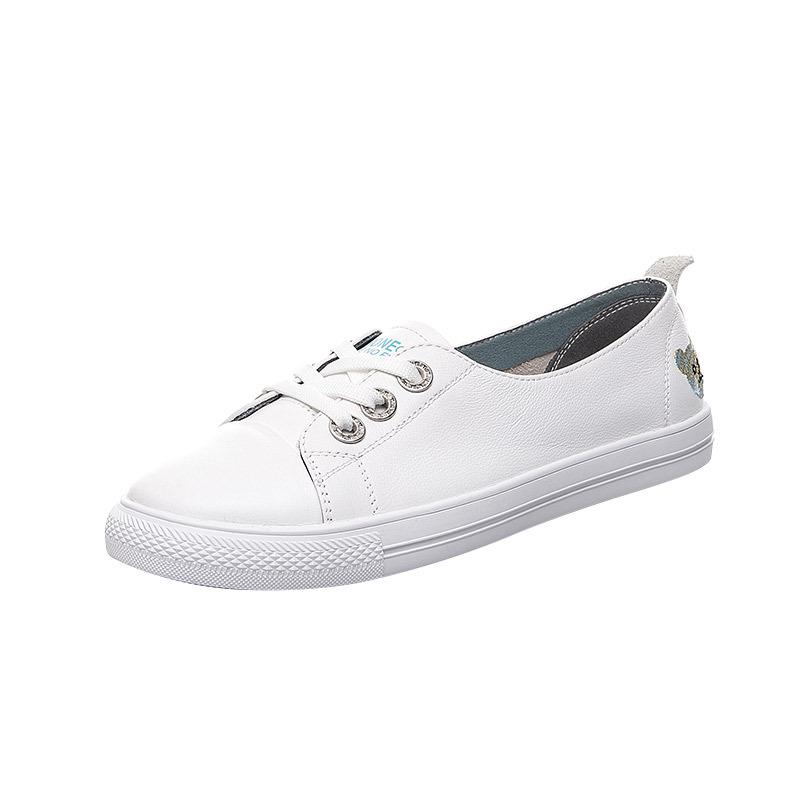2025 Korean Style Women's White Genuine Leather Flat Casual Shoes