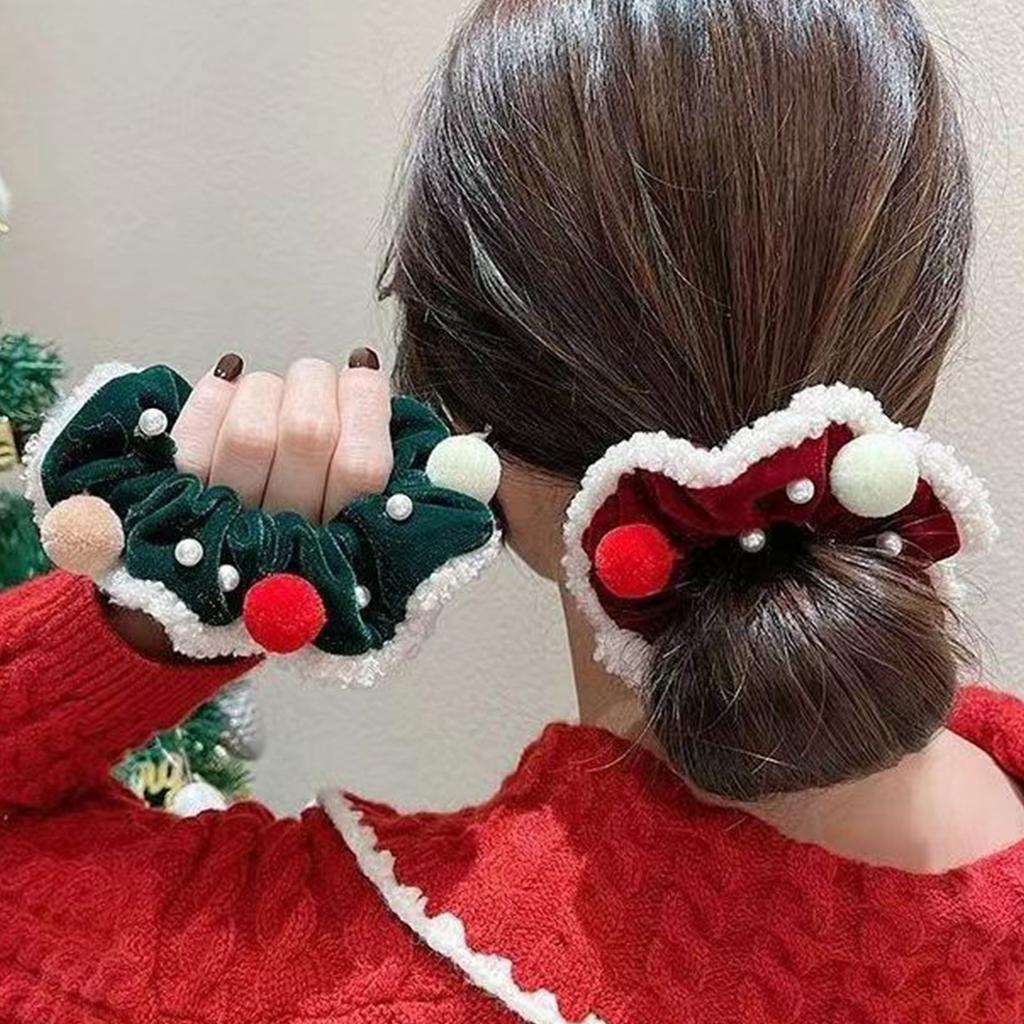 Red Christmas Hair Scrunchies Plush Large Hairband Xmas Elastic Hair Ties Women Ponytail Holder Party Headwear Hair Accessories
