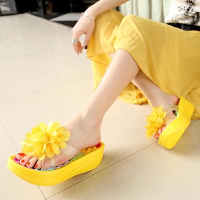 Sandales d'été pour femmes, chaussures de plage à talons hauts épais, pantoufles de maison