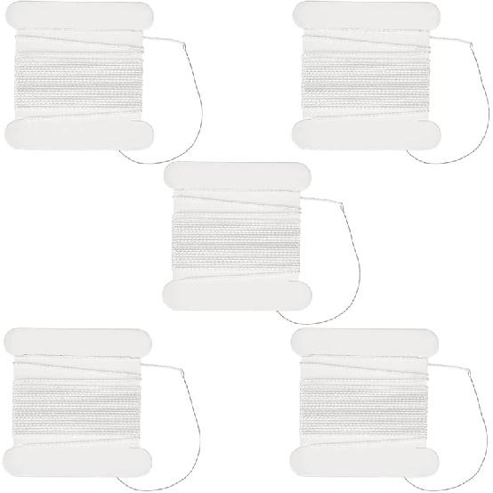 Beebeecraft 5Pcs 2.19 Yards Real Silk Cord White Basic Elements Natural Pure Silks Perlseide Stringing Beading Thread Cords for Knotting Pearls