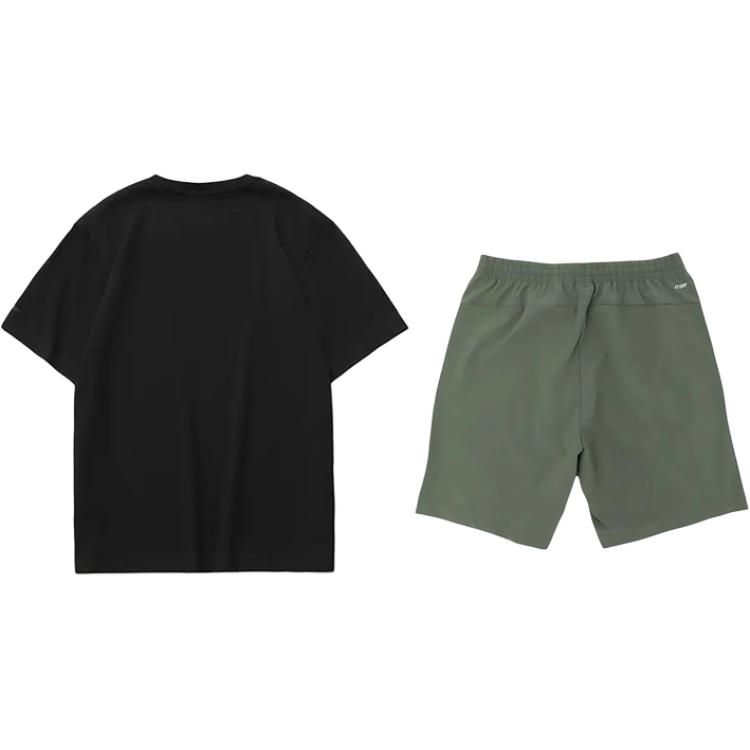 Li Ning Logo Cartoon Print Fashion Comfortable Round Neck Pullover Short Sleeve T-Shirt Casual Sports Set Unisex Tops AHSUA23-2+YKSV147-1