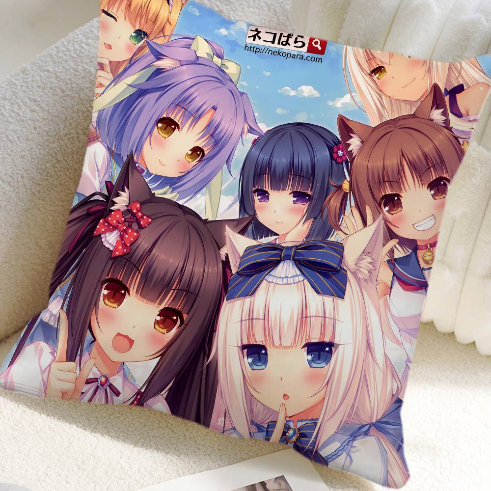 Аниме Nekopara Наволочка Квадратная Подушка Спальня Диван Отдых Комфорт Подушка Автомобиль Домашний Декор 16x16Inch