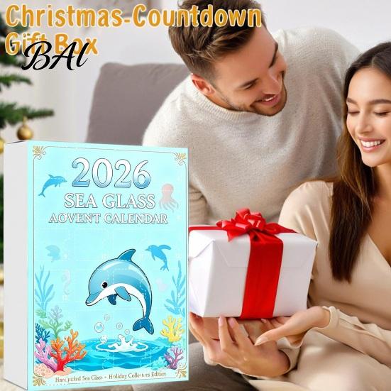 Calendario Conto alla Rovescia per Bambini 2026 Calendario dell'Avvento di Natale, Ciondoli Animali Marini in Acrilico 2D, Decorazione Interni Casa Scatola da 24 Giorni, Appeso all'Albero della Finestra