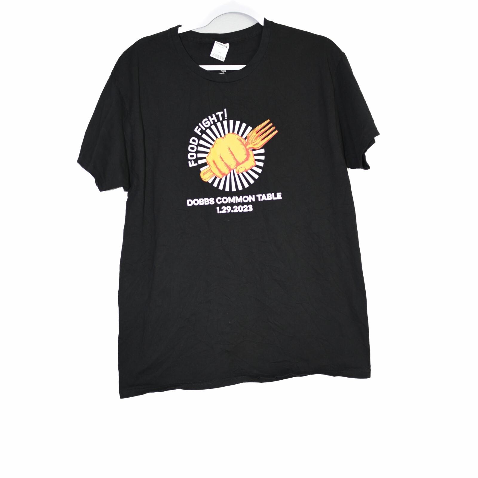 Hanes Mens Black Graphic Print T-Shirt Food Fight Crewneck Short Sleeve Sz Large S
