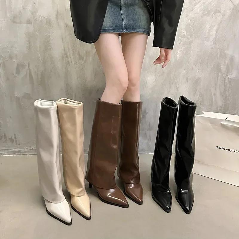 New Western Cowboy Boots Women Fashion Slip-On Long Pipe Boots Female Sexy Thin High Heel Trend Knee High Botas