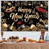 Black Gold 2026 New Year Backdrops Polyester Night Glittering Party Background Champagne Colorful Balloon Photo Background