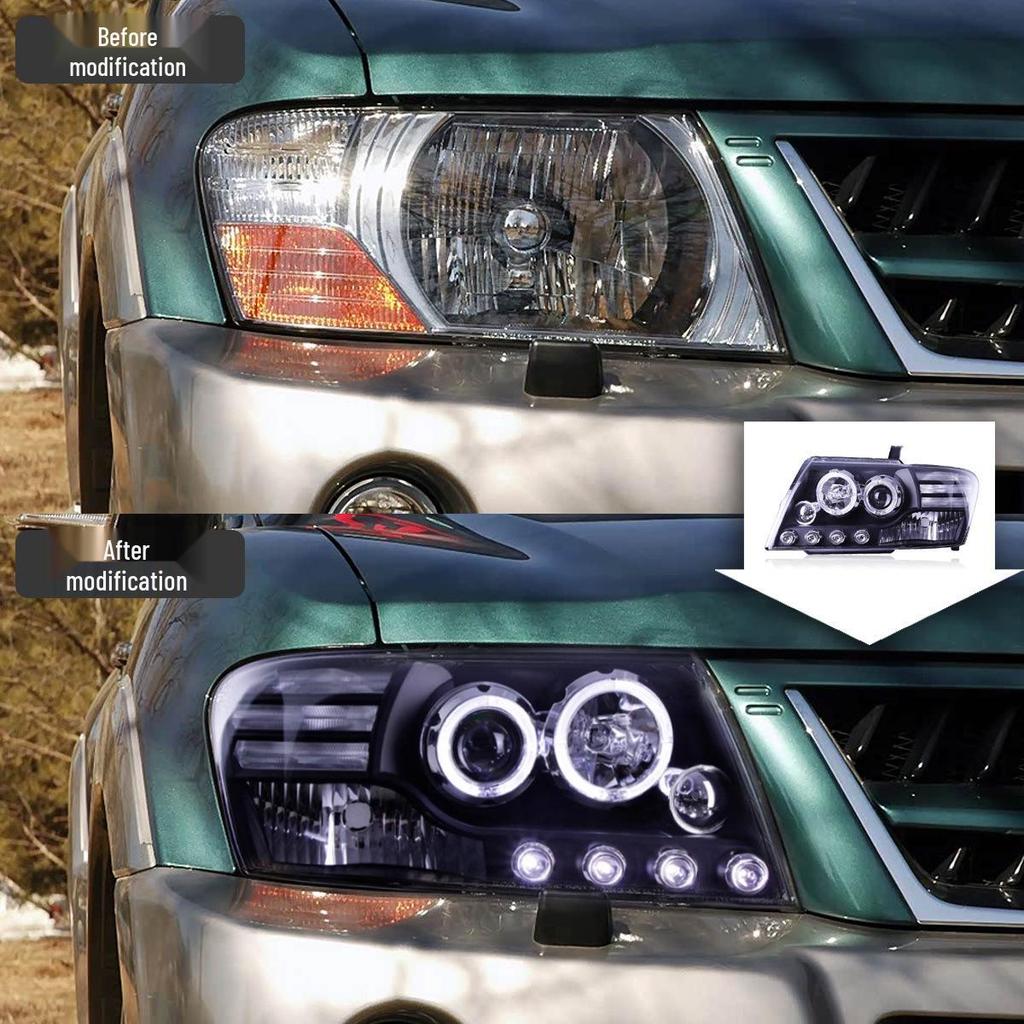 LED Angel Eye Headlight Assembly with Turn Signal for 2004-2011 Mitsubishi Pajero V73 V75.