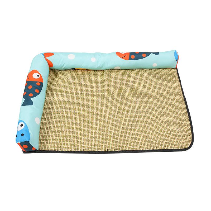 

Summer Mat Nest Pet Mat Mat Cool Breathable Bed Mat Sleeping Cooling Mat Hemming Polyester Cotton Mat blue fish half-wrapped edge