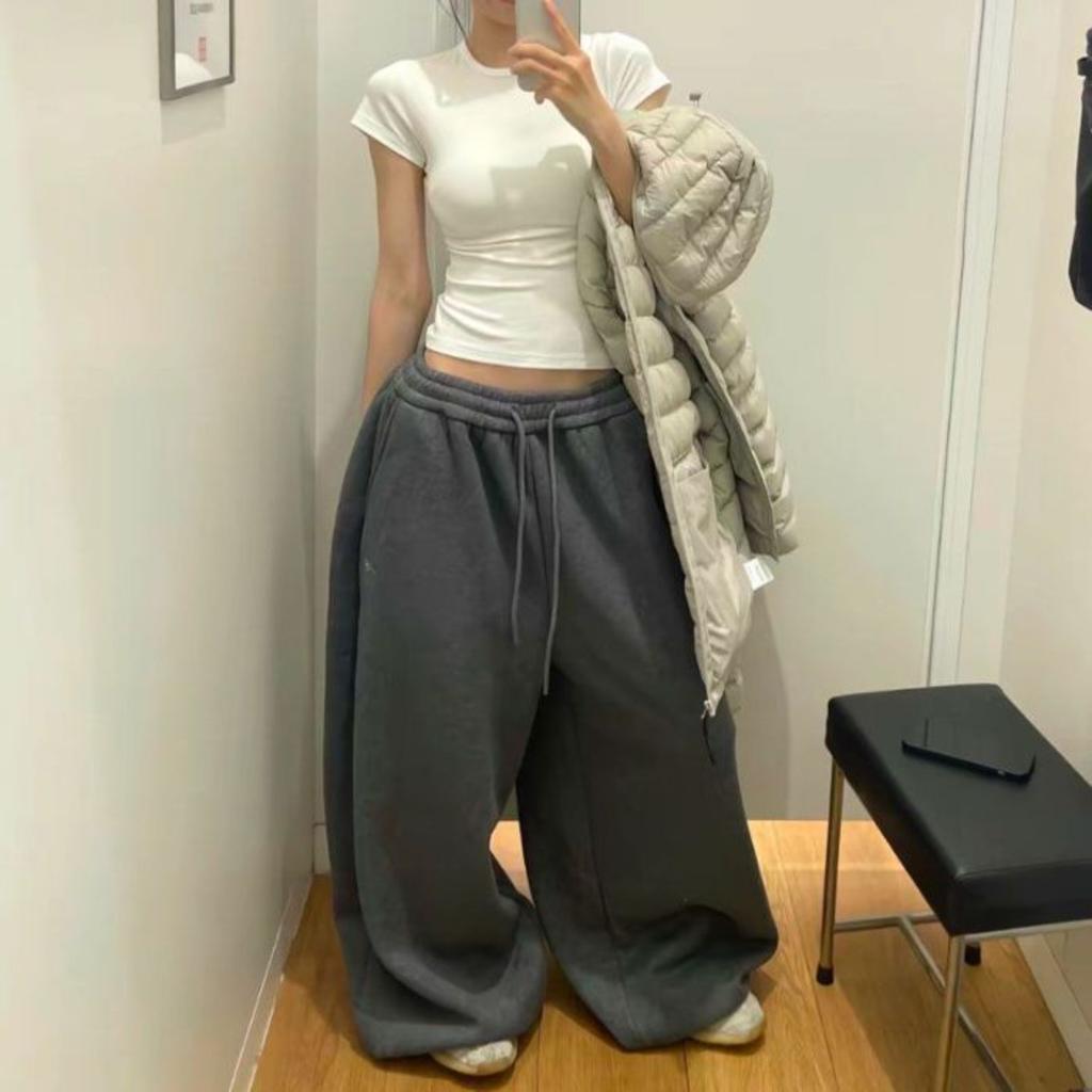 Women's Elastic Waist Sweatpants Loose Wide Leg Trousers Casual Lounge Pants
