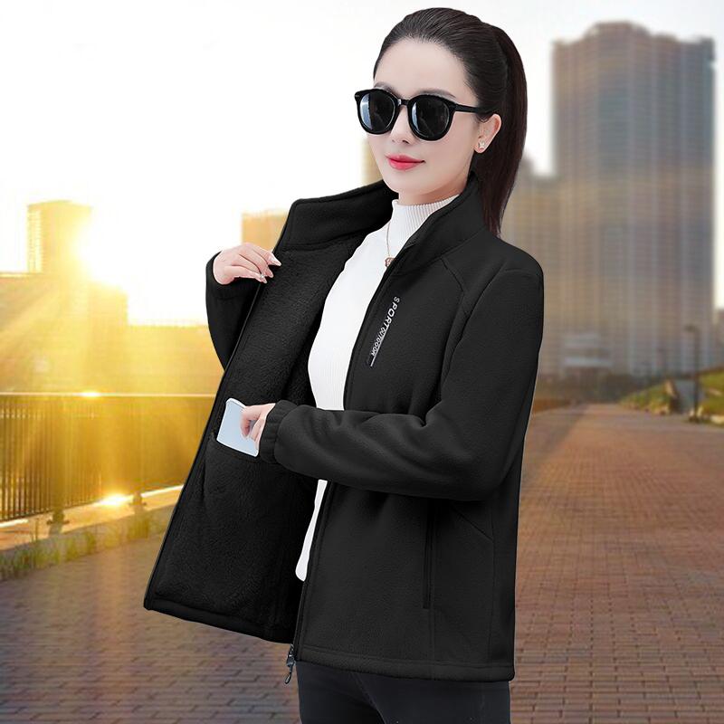 

Women s Autumn and Winter Warm Standing Collar Fleece Cardigan Jacket M чорний