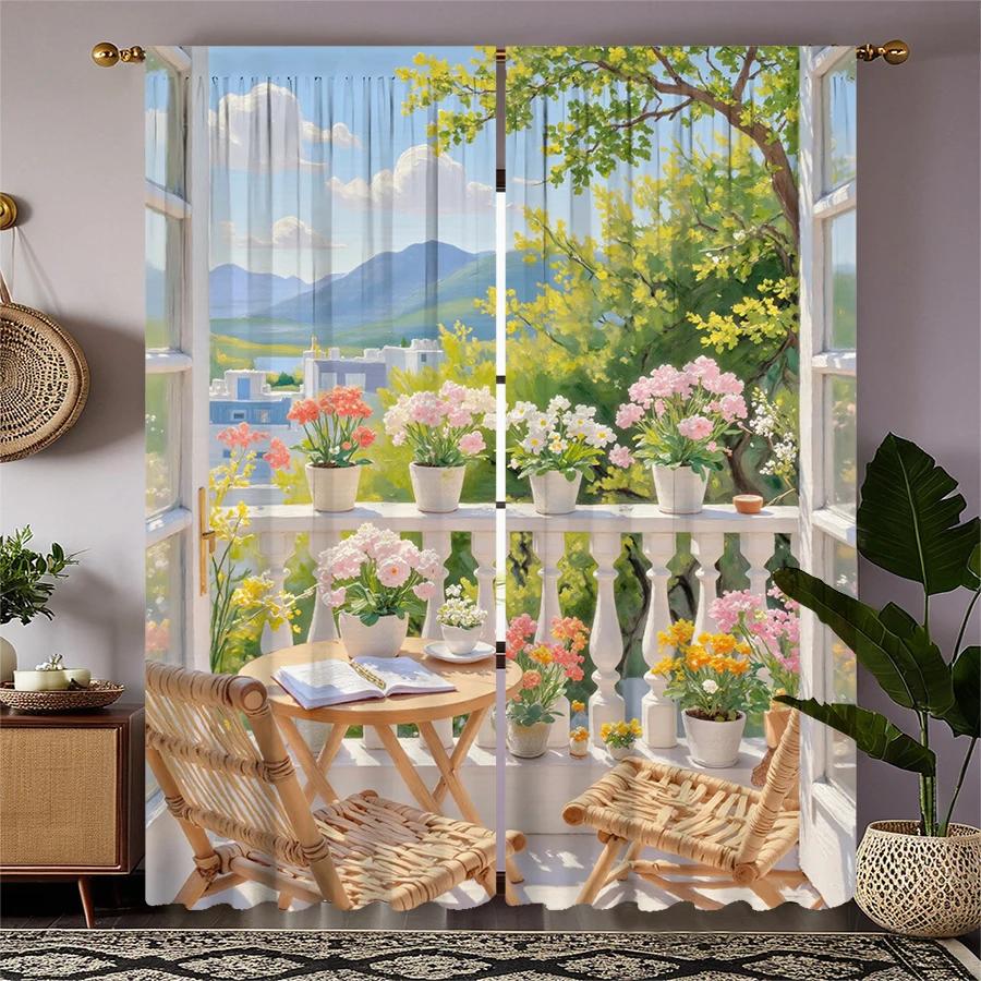 Spring Scenery Printed Curtains Pole Bag Christmas Decorations Home Room Made Of Polyester