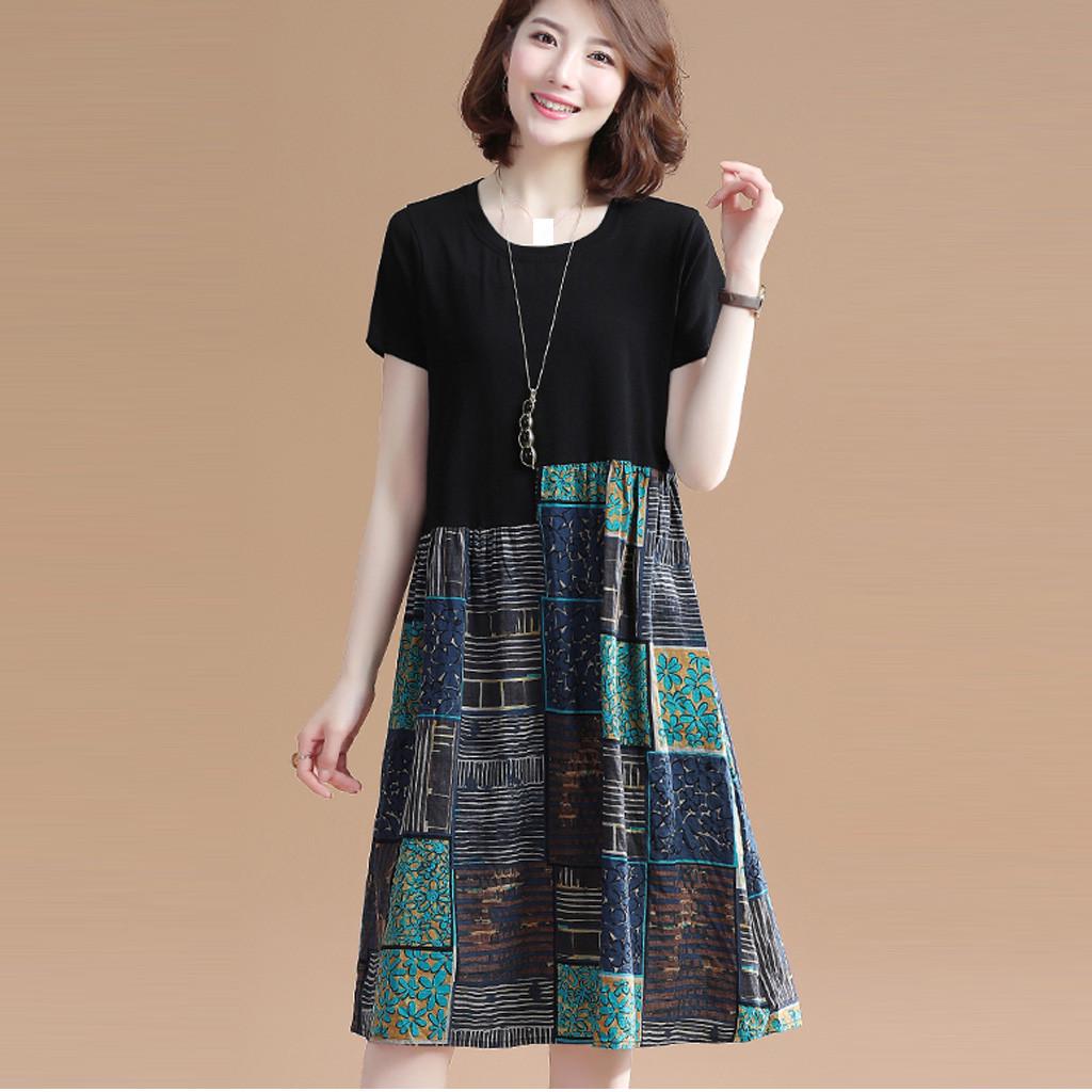 Rochie lungă cu mânecă scurtă, ocazională, pentru femei, rochie a-line cu mozaic imprimat