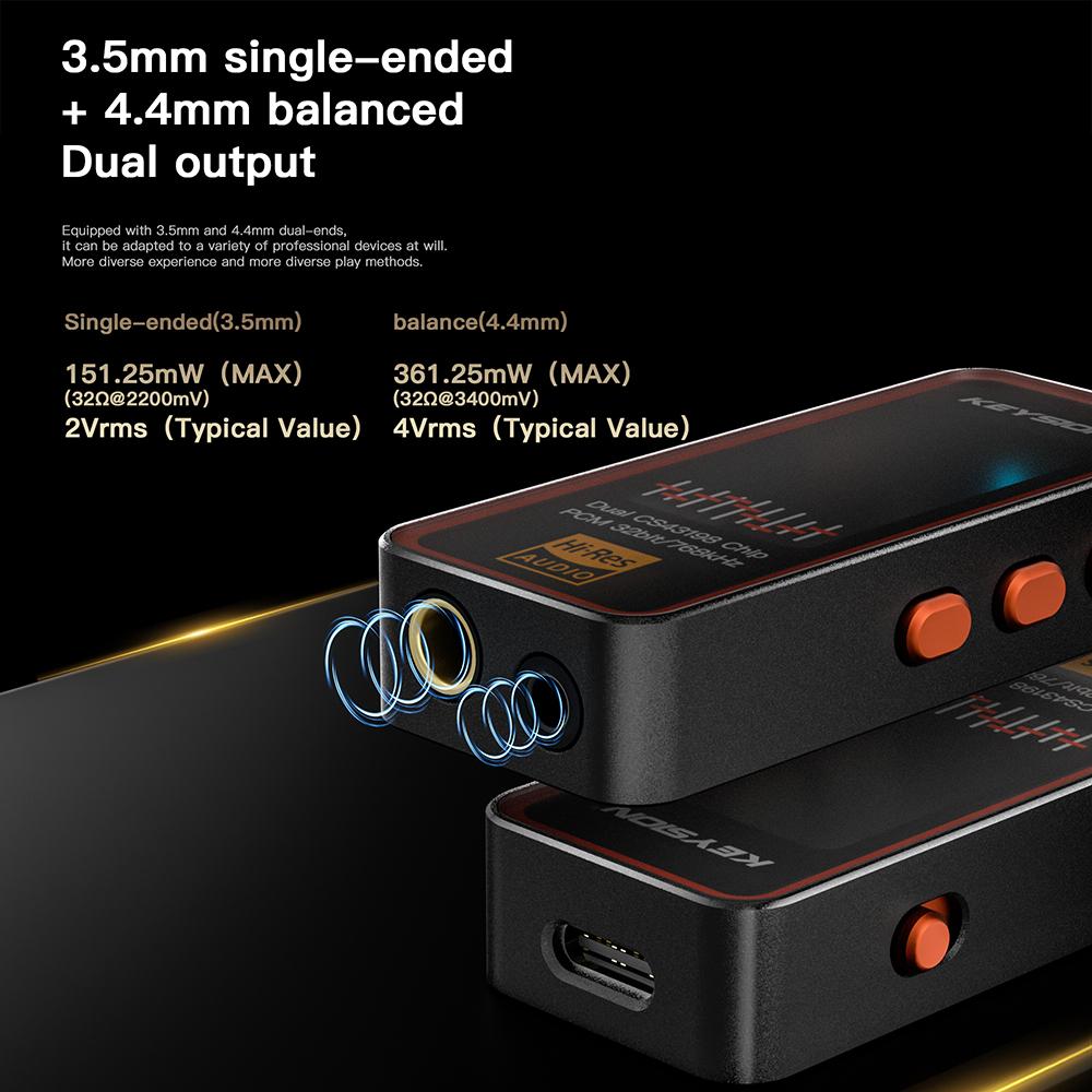 KEYSION Dual CS43198 DAC Audio Decoder 768kHz DSD256 USB Type-C to 3.5/4.4mm Lossless HiFi Headphone Amplifier for iOS Android PC