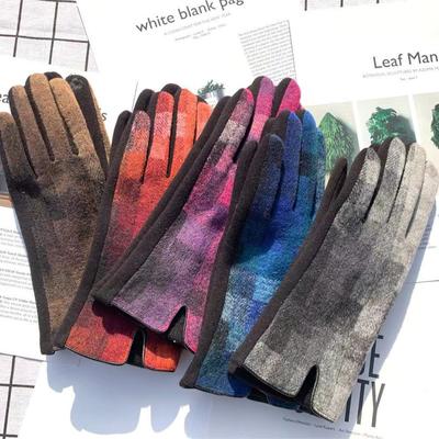 Women Autumn Winter Keep Warm Touch Screen Fashion Elegant Gloves Lattice Windproof Elasticity Cycling Drive