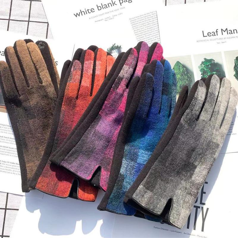 Women Autumn Winter Keep Warm Touch Screen Fashion Elegant Gloves Lattice Windproof Elasticity Cycling Drive