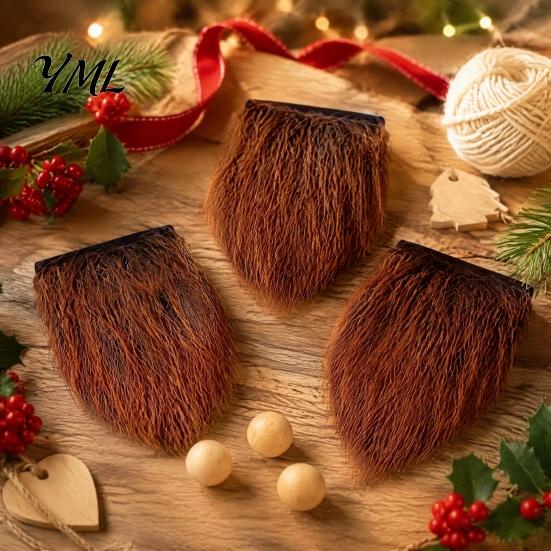 Wooden Ball Nose for Gnomes 3Pcs DIY Gnome Beards with Noses, Plush Beard, Handmade Gift Crafting Tools Faux Fur Dwarf Beard Christmas Elf Doll